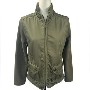 Lady Hathaway Fleece Jacket Luxury Athleisure Texture Panels Funnel-Neck Green S